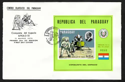 Paraguay 1970: Apollo XI, , Block #138, FDC