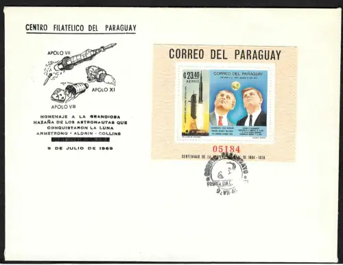 Paraguay 1969: Kennedy und das Apollo Programm, Block #124 auf FDC