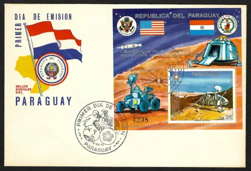 Paraguay 1976: Erforschung des Mars, Block #282 auf FDC
