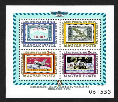 Ungarn 1974: LEGIPOSTA, Flugpostmarkenausstellung, Block #109 A, postfrisch