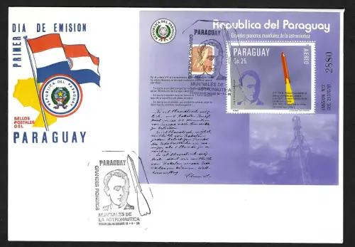 Paraguay 1984: Friedrich Schmiedl, Raketenpionier, Block #401, FDC