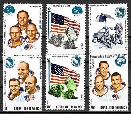 Togo 2019: Weltraumprogramm Apollo, 808a-813a, 6x Marken, postfrisch