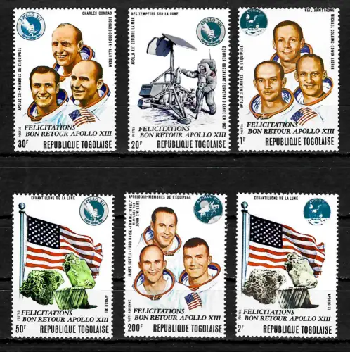 Togo 2019: Weltraumprogramm Apollo, 808a-813a, 6x Marken, Aufdruck Apollo 13