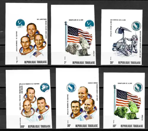 Togo 2019: Weltraumprogramm Apollo, 808-813, 6x Marken, ungezähnt postfrisch