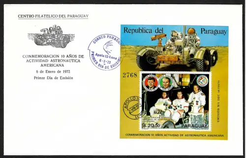 Paraguay 1972: Apollo 15, Block #179, FDC