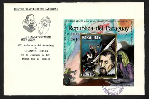 Paraguay 1971: Johannes Kepler, Block #175, FDC