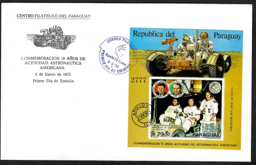 Paraguay 1972: Kennedy, von Braun, Astronauten Apollo 15, Block #179, FDC