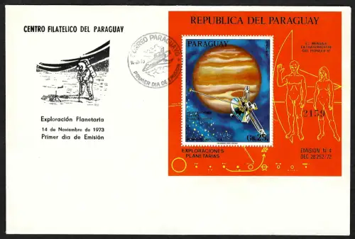 Paraguay 1973: Planetenforschung Pionier 10, Block #211 FDC