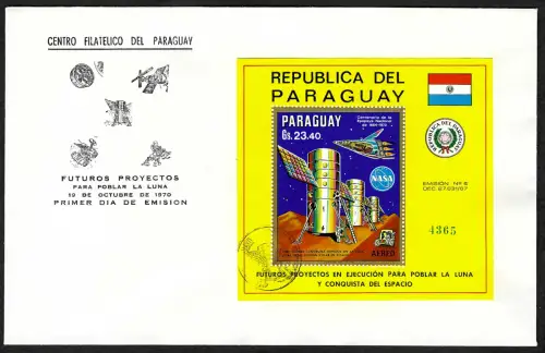 Paraguay 1970: Raumfahrt der Zukunft, Mondstationen, Block #147 FDC