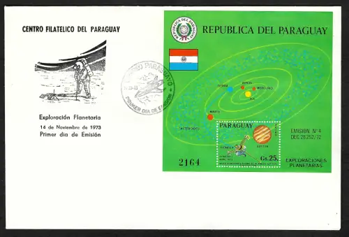 Paraguay 1973: Raumsonde Pionier 11, Block #212 FDC