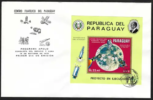 Paraguay 1970: 50 Jahre Apollo 11, Block #144 FDC