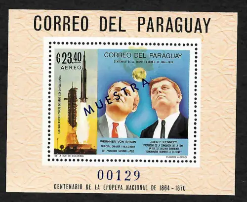 Paraguay 1969: Kennedy und das Apollo Programm, Block #124 postfrisch, MUESTRA