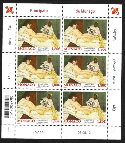 Monaco 2013: Edouard Manet, #3115, Kleinbogen postfrisch