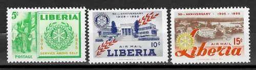 Liberia 1955. 50 Jahre Rotary Club, #487-489, postfrisch