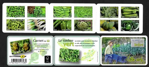 Frankreich Timbre vert: grünes Gemüse, Markenheftchen, #5402-5413, postfrisch