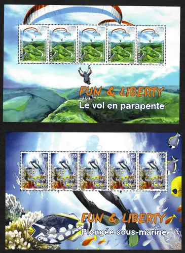Luxemburg 2012: Fund & Liberty, le vol en parapente, 2x Kleinbogen, #1947-1948