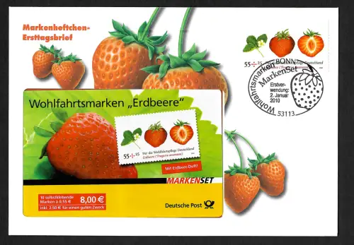 Bund 2010: Markenheftchen FDC - Erdbeere, FDC