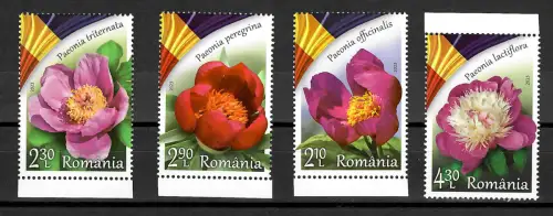 Rumänien 2023: Pfingstrosen, 4x Marken postfrisch
