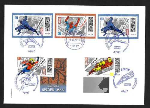 Bund 2023: Superhelden, Captain Marvel, Spiderman, Iron Man, Black Panther, FDC