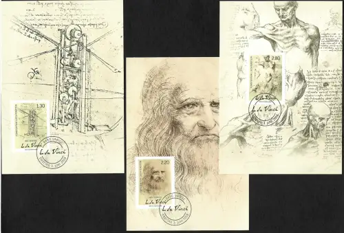 Liechtenstein 2019: Leonardo da Vinci, 3x Maximumkarten