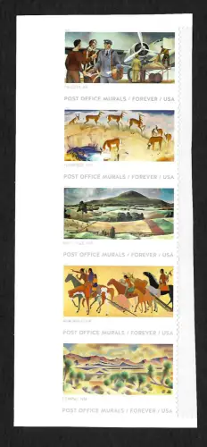 USA forever 2019: Post office Murals - Malerei, 5er Streifen, postfrisch