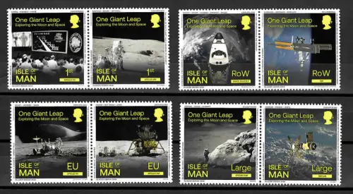 Isle of Man 2020: On Giant Leap, Exploring Moon and Space, 8x postfrisch