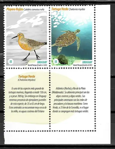 Uruguay 2013: Vögel und Schildkröten, Tortuga Verde, postfrisch