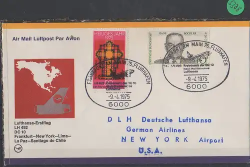 Luftpost echt gelaufen    Erstflug  Lufthansa    Frankfurt - New York    1975