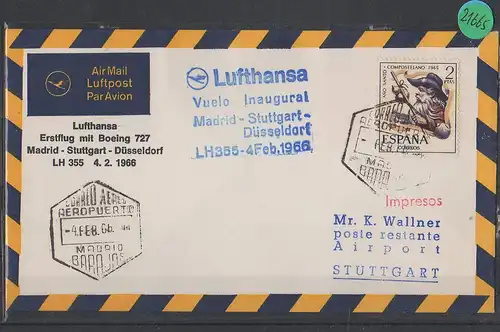 Luftpost echt gelaufen      Lufthansa Erstflug   Madrid - Düsseldorf    1966