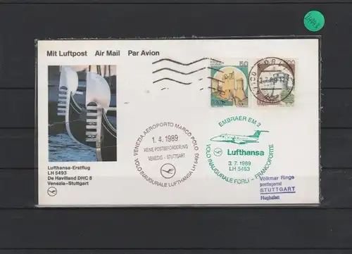 Luftpostkarte     Erstflug Lufthansa   Venezia - Stuttgart   1989
