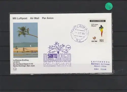 Luftpostkarte   Erstflug Lufthansa   Santo Domingo - San Juan    1988