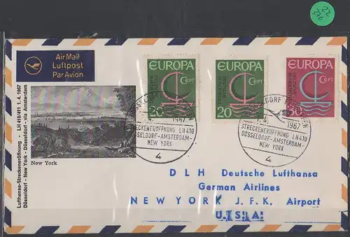 Luftpost echt gelaufen    Erstflug  Lufthansa  Düsseldorf - New York  1967