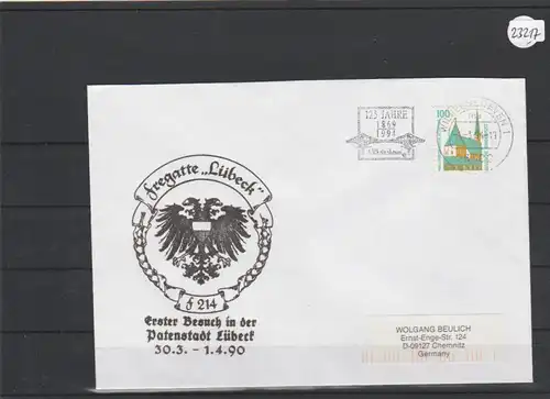 Briefumschlag mit Schiffsstempel      Fregatte Lübeck      1990 in Lübeck