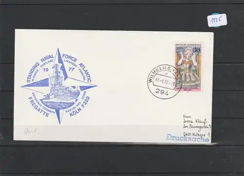   Briefumschlag  mit Schiffsstempel  Fregatte  F 220  KÖLN    1977 Wilhelmshaven
