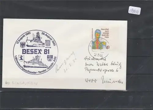   Brief  mit Schiffsstempel     Tender  SAAR     Dessex 81 
