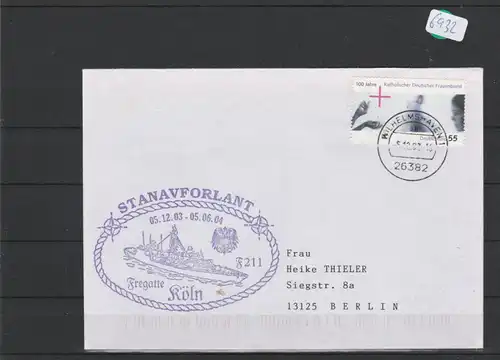   Brief  mit Schiffsstempel     Fregatte  KÖLN    Stanavforlant   