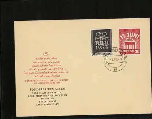 BERLIN 1953 Nr 110-111 ERSTTAGSBRIEF (214034)