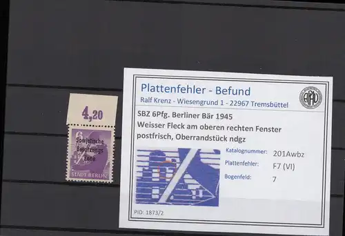 SBZ 1945 PLATTENFEHLER Nr 201Awbz VI postfrisch (216317)