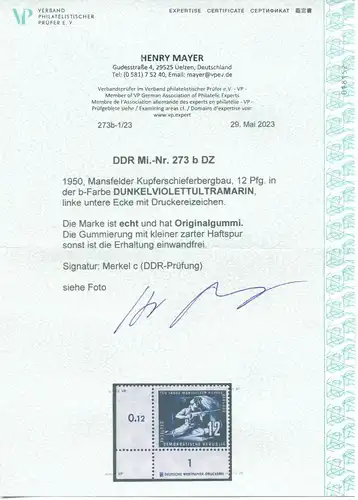 DDR 1950 Nr 273b DZ postfrisch (223716)