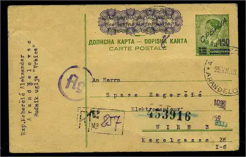 BES. II. WK. SERBIEN 1942 Ganzsache P3 gestempelt (102803)