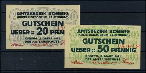2 Notgeldscheine 1921 KOBERG siehe Beschreibung (103722)