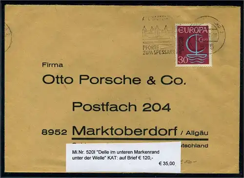 BUND 1968 PLATTENFEHLER Nr 520 I gestempelt (111786)