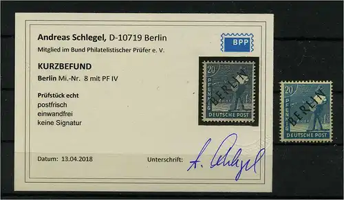 BERLIN 1949 PLATTENFEHLER Nr 8 IV gestempelt (111799)