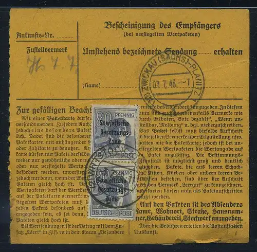 SBZ PAKETKARTE 1948 Nr 196 siehe Beschreibung (115377)