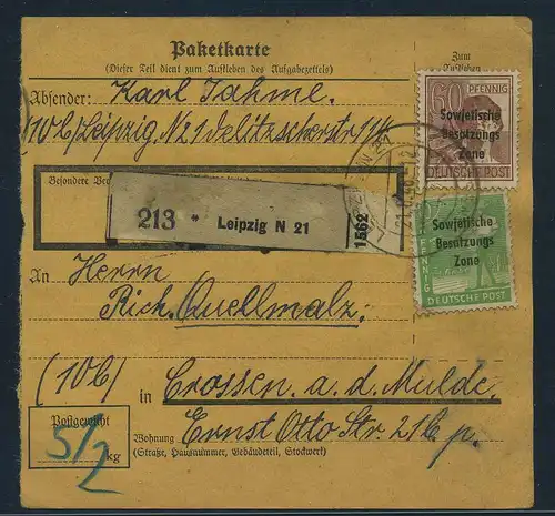 SBZ PAKETKARTE 1948 Nr A195 siehe Beschreibung (115405)