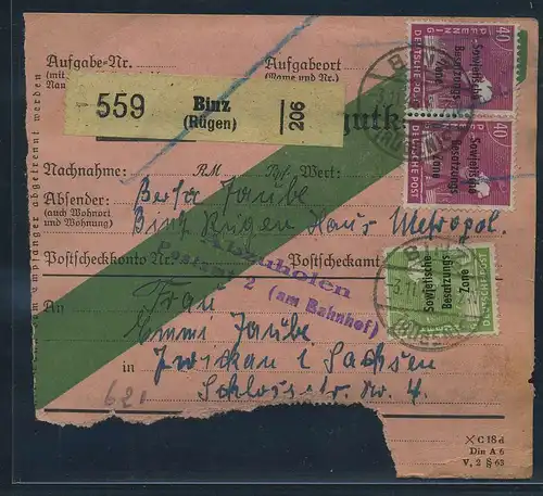 SBZ PAKETKARTE 1948 Nr 185 siehe Beschreibung (115407)