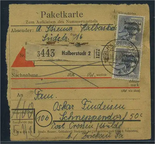 SBZ PAKETKARTE 1948 Nr 196 siehe Beschreibung (115408)