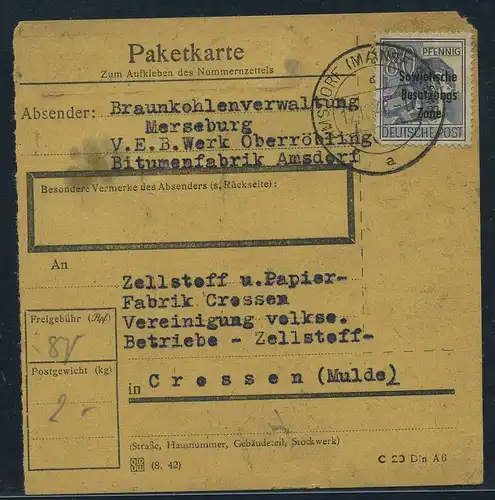 SBZ PAKETKARTE 1948 Nr 196 siehe Beschreibung (115412)