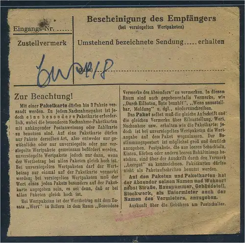 SBZ PAKETKARTE 1948 Nr A195 siehe Beschreibung (115419)