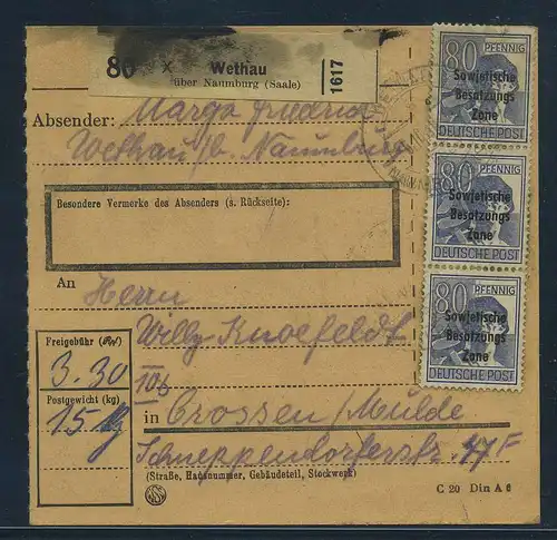 SBZ PAKETKARTE 1948 Nr 196 siehe Beschreibung (115423)